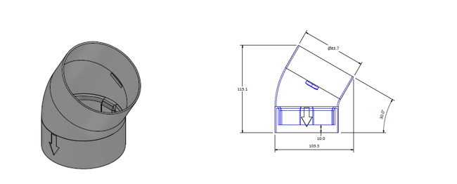 45 degree bend CAD drawing