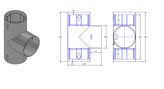 80mm tee CAD drawing